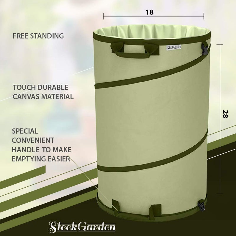 Sleek Garden حقيبة نفايات حديقة قماش قابلة للطي سعة 30 جالون - دلو قابل للنفخ قابل لإعادة الاستخدام لحمل أوراق الحديقة - قاعدة صلبة ثقيلة - مع فتحات تصريف لحديقة المسبح والتخييم وحقيبة نفايات الحطام مع مقابض - Image 4